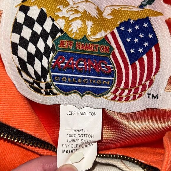 NASCAR Jeff Hamilton VTG Tide Embroidered Racing Coat Orange White Zip XL READ - Picture 6 of 15